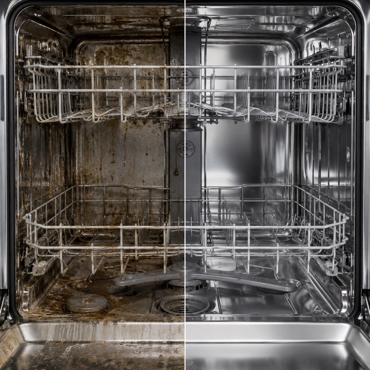 Dishwasher before and after cleaning
