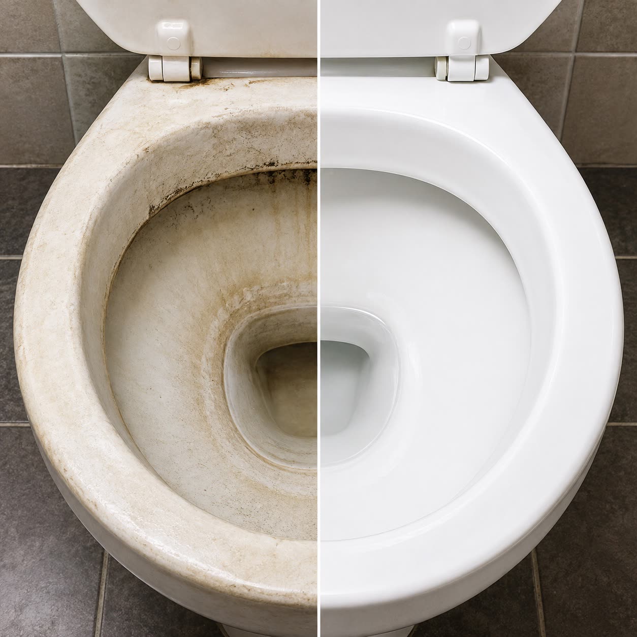 Toilet Bowl before and after cleaning