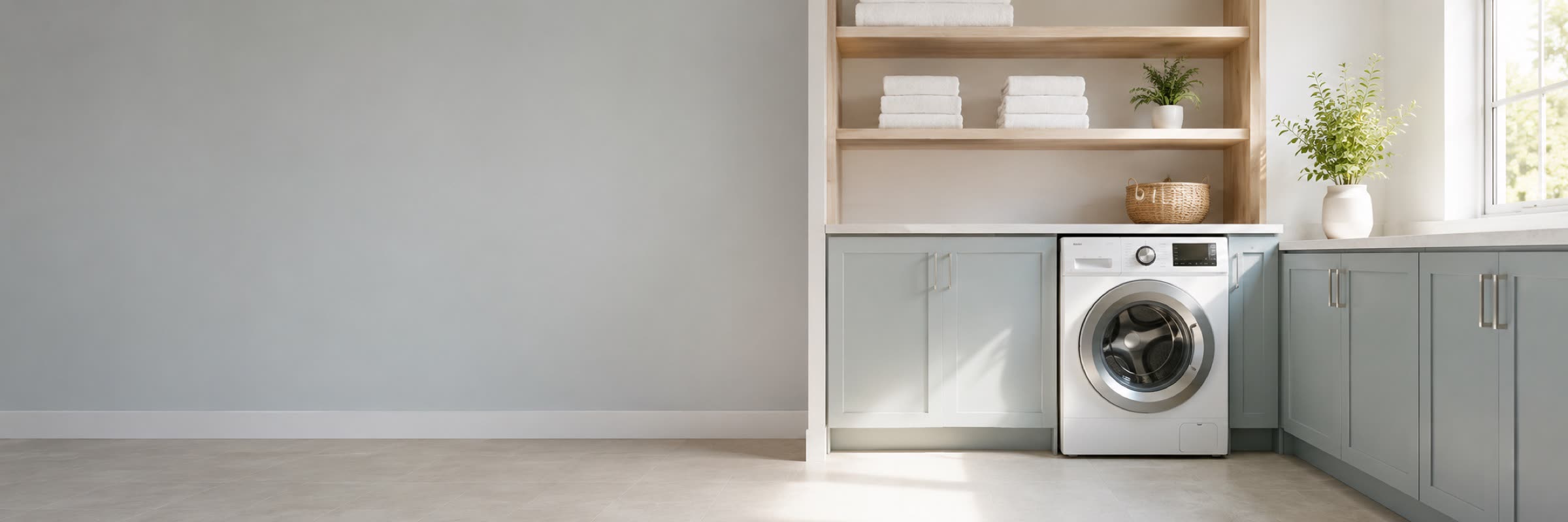 A bright, tidy laundry room